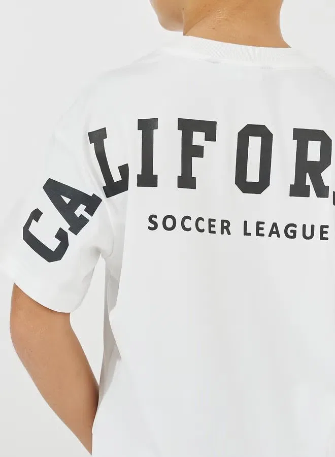 Styli Комплект футболка и шорты с принтом на спине California оверсайз, кремовый — фото 4