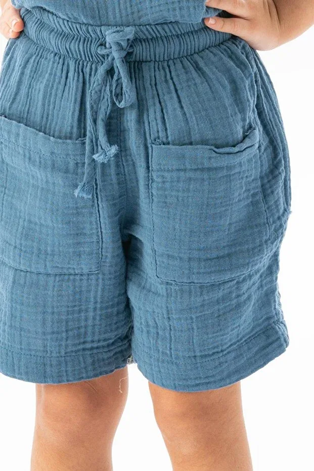 Детские шорты для девочек хлопковые Basics Eliş Şile Bezi, Indigo — фото 3