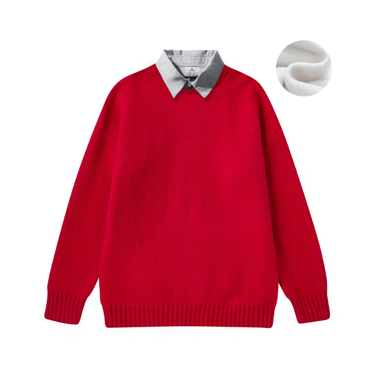 Детский свитер с воротником-стойкой и флисовой подкладкой Mock Two Piece, PAL ONGACO, Red Fleece-Lined (Gray Collar)