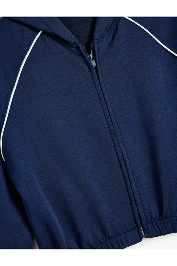 Детское худи для девочек с капюшоном из модала Zip Long Sleeve Modal Blended Hooded Koton, Navy Blue — фото 3