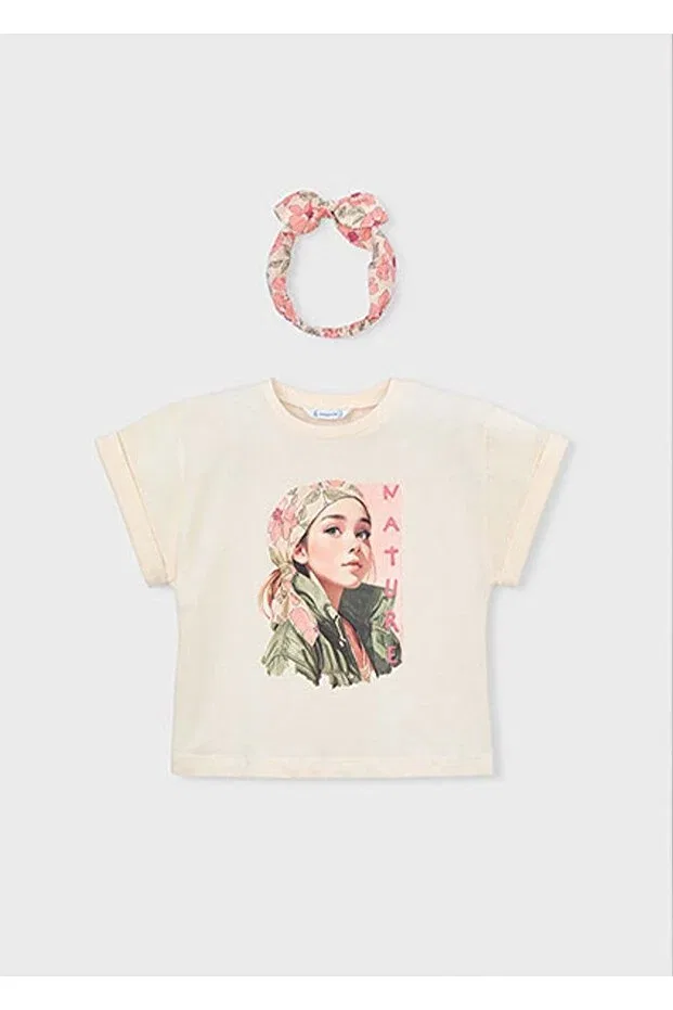 Детская футболка для девочек с принтом Summer Girl's Bandana Tshirt Mayoral, Beige — фото 4