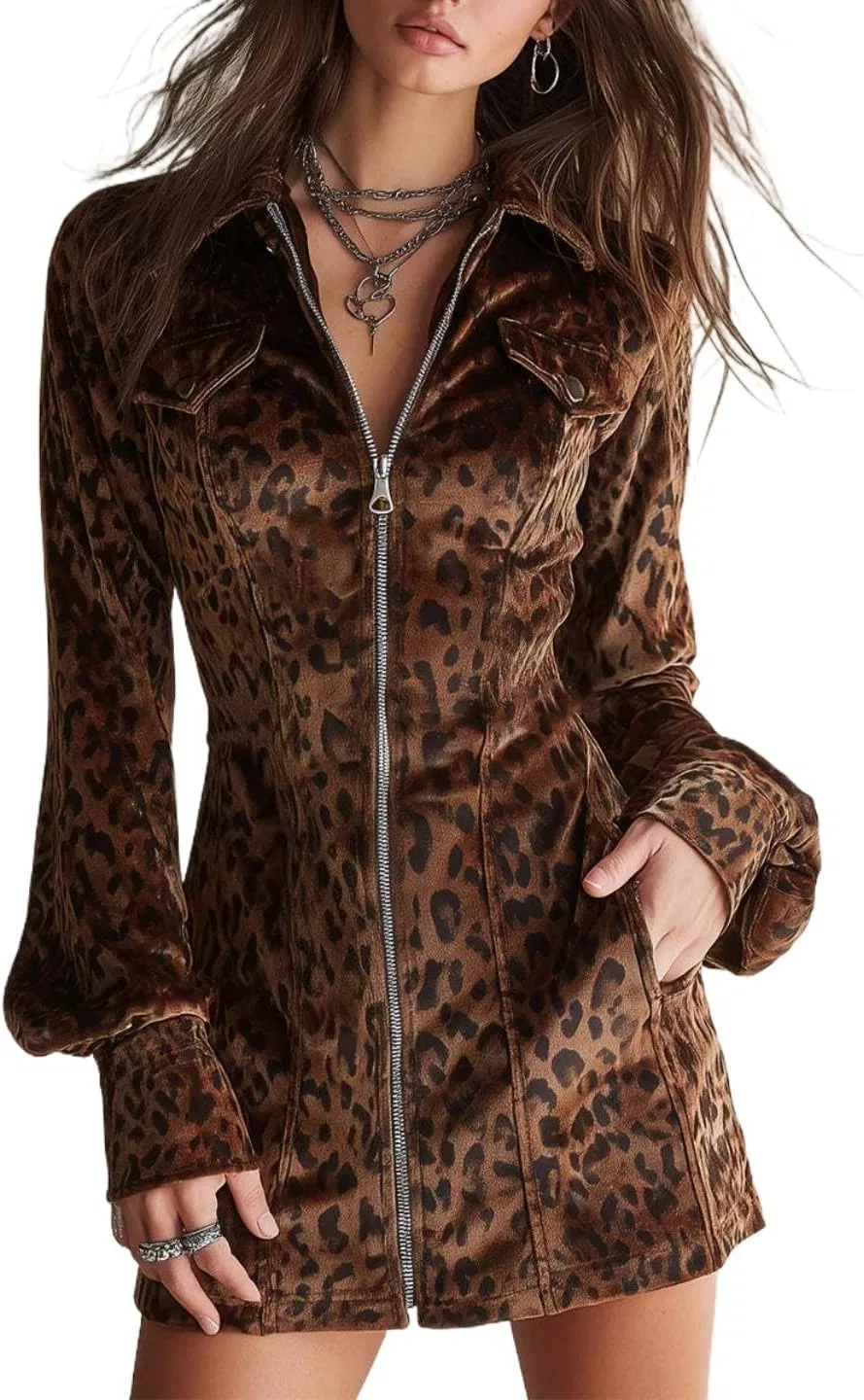 Женское платье мини с леопардовым принтом Retro Suede, Leopard