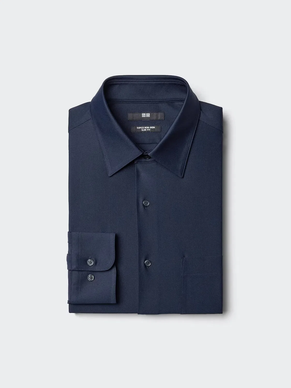 Рубашка Uniqlo, приталенная, не требующая глажки, темно-синий