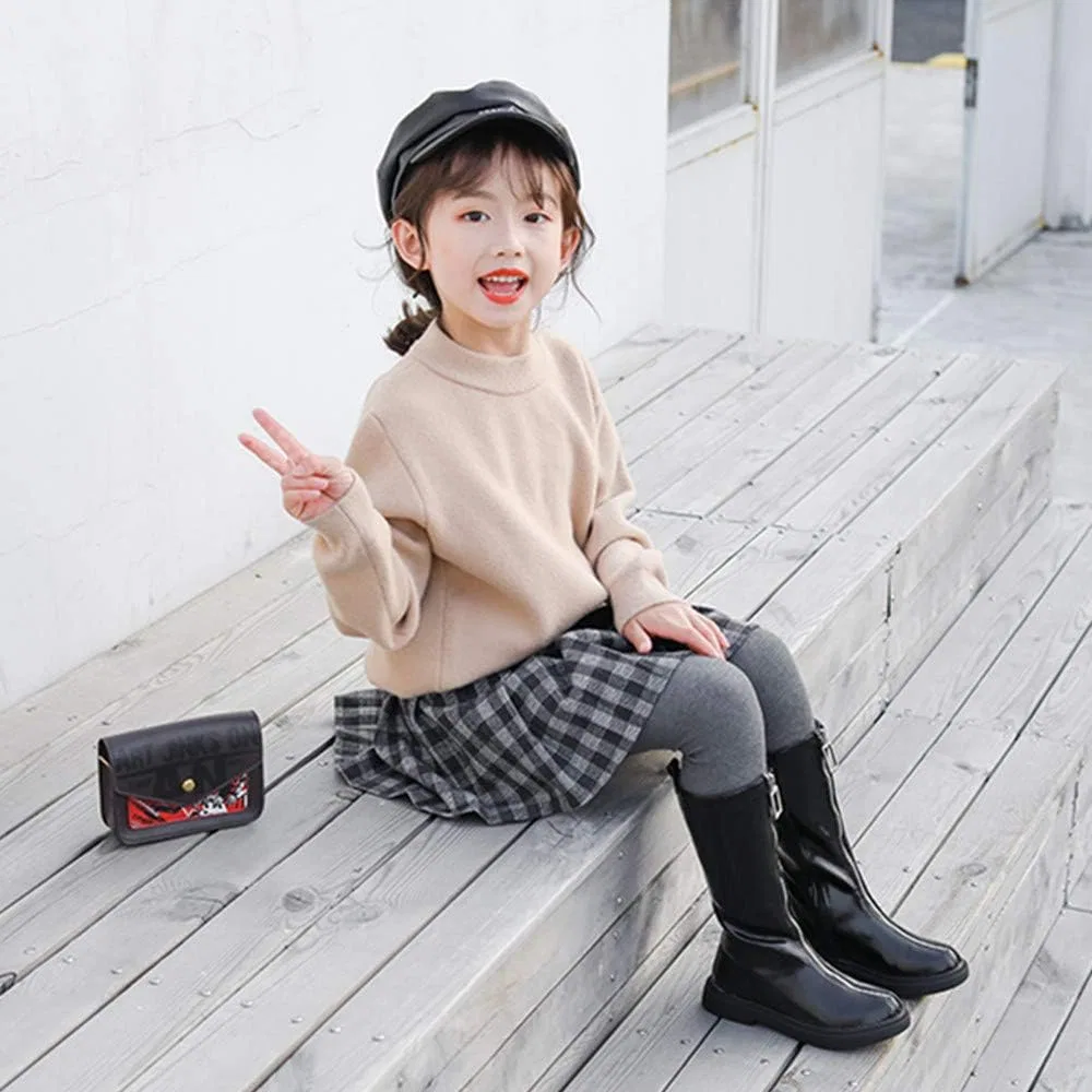 Детские сапоги для девочек с молнией Dayiss Fashion Girl's Waterproof Front Zipper Tall Riding Boots DAYISS, Black — фото 2