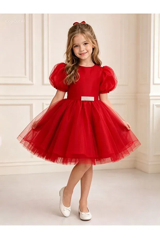 Детское платье для девочек с коротким рукавом Lunas Tekstil, Red