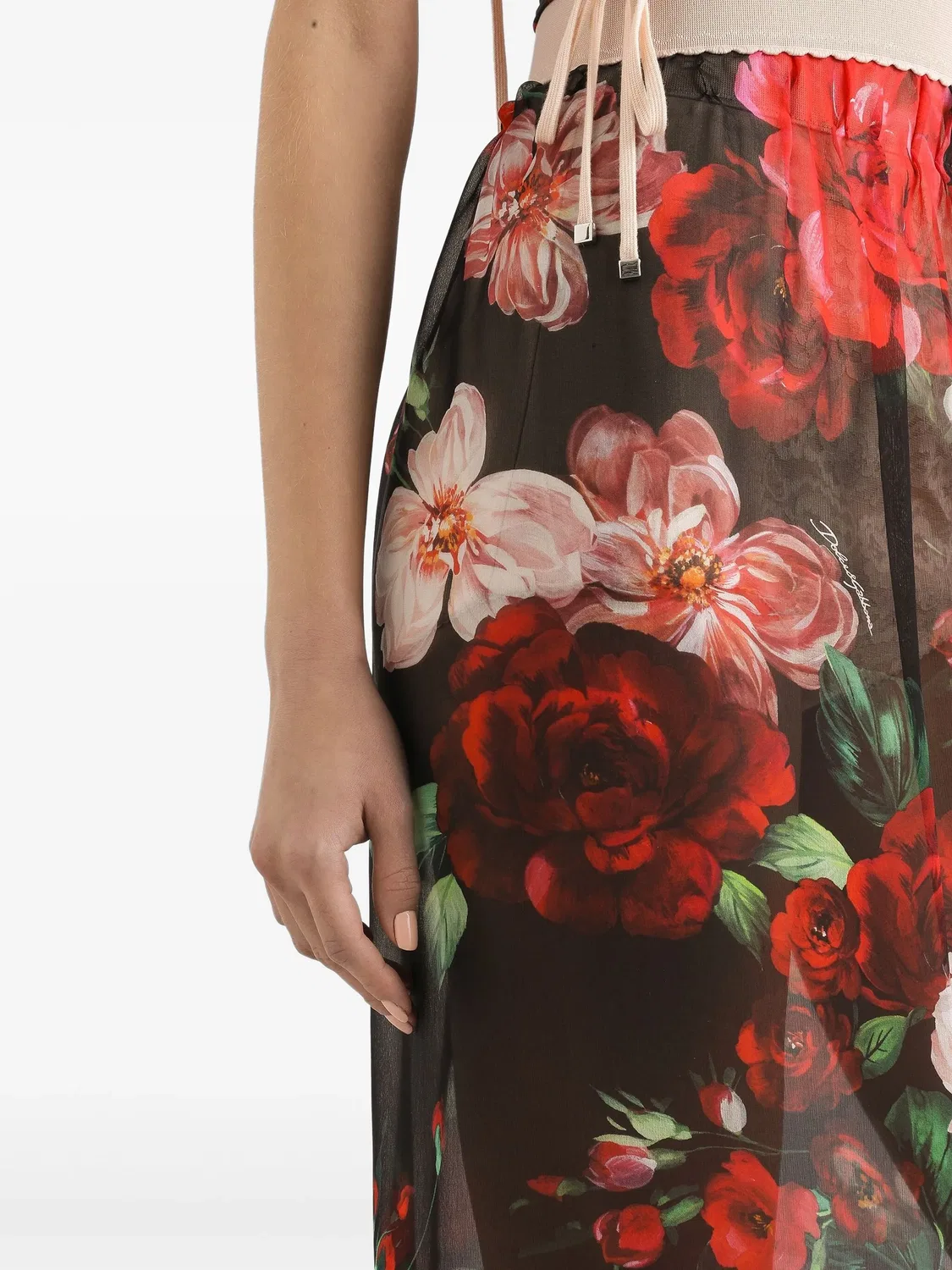 Dolce & Gabbana Юбка-миди черная с цветочным принтом — фото 4