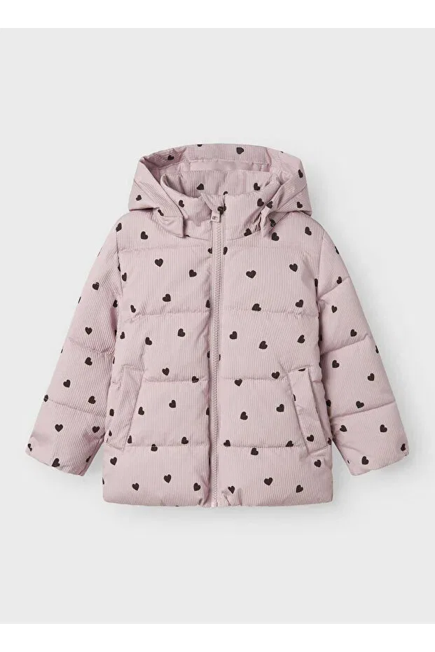 Детское пальто-пуховик для девочек с принтом Name It, Light Pink — фото 2