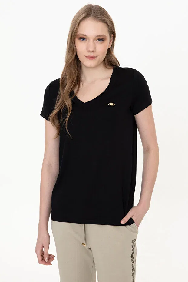 Женская футболка с V-образным вырезом U.S. Polo Assn., Black — фото 3