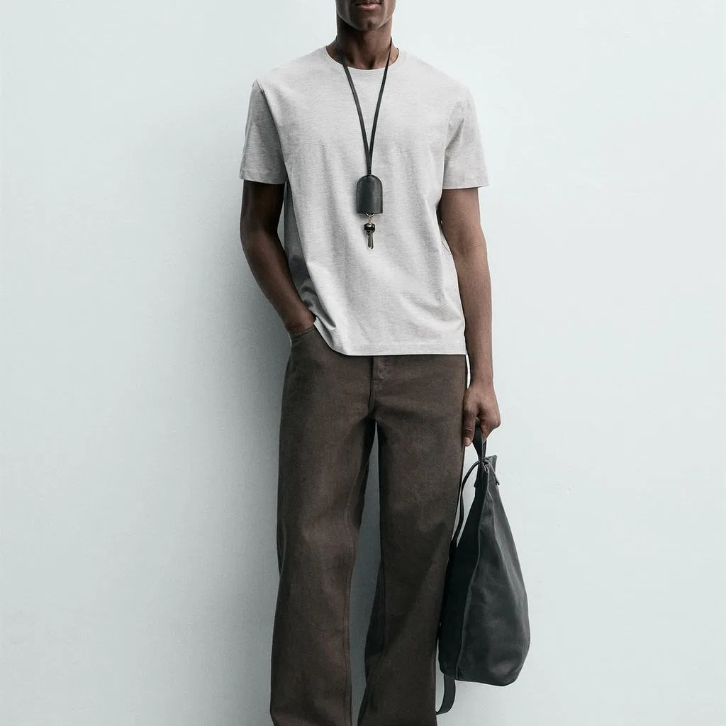 Мужской комплект футболок с круглым вырезом, 3 шт., ZARA, White/Light Gray/Dark Blue — фото 4