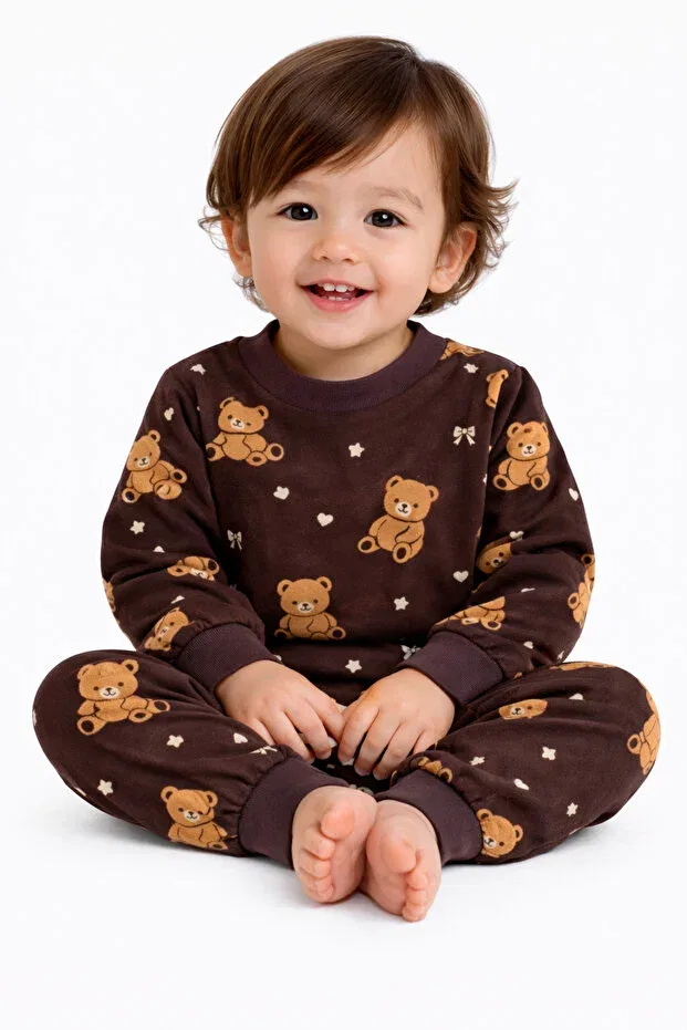 Детский комплект пижамы из микрозамши с принтом Ozbaby.Com, Brown