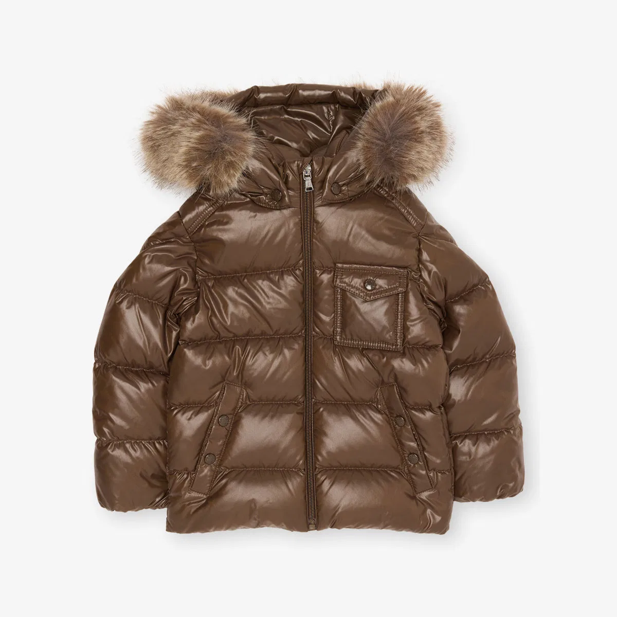 Пуховая куртка с капюшоном, размер 9 месяцев - 3 года Moncler, бронза