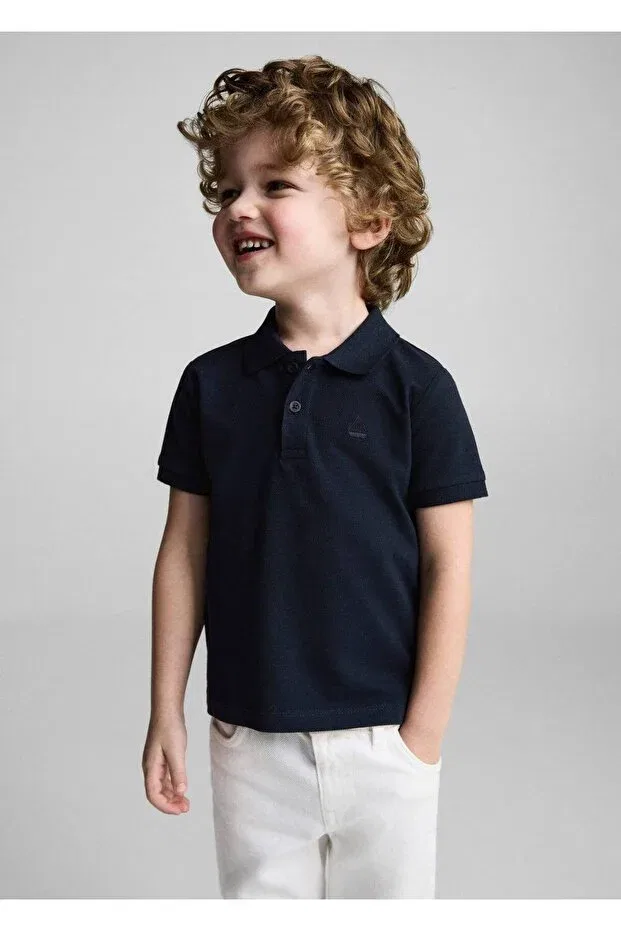 Детское поло из трикотажа с коротким рукавом Mango Baby, Navy Blue