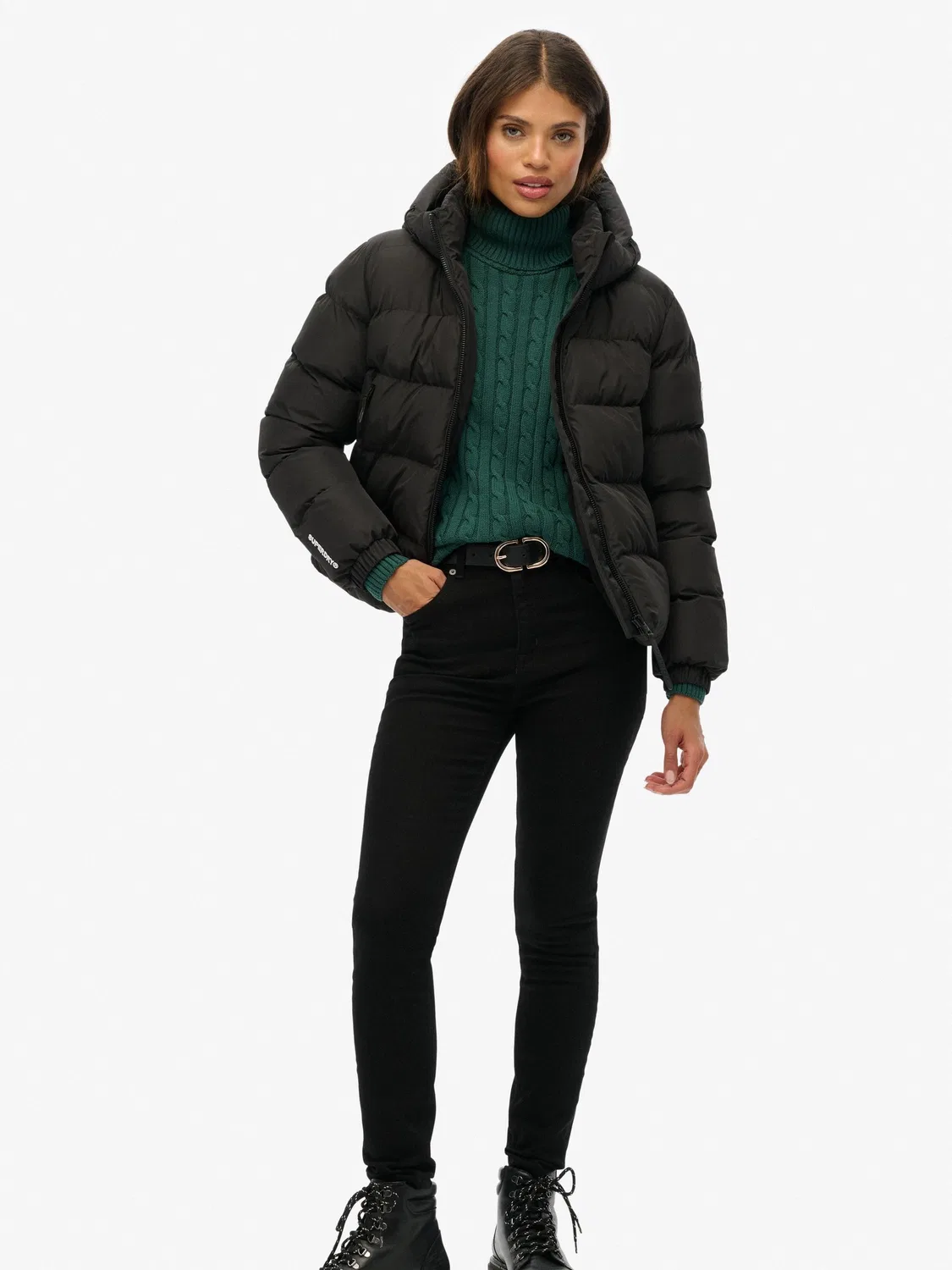 Пуховик спортивный с капюшоном Superdry, черный — фото 4