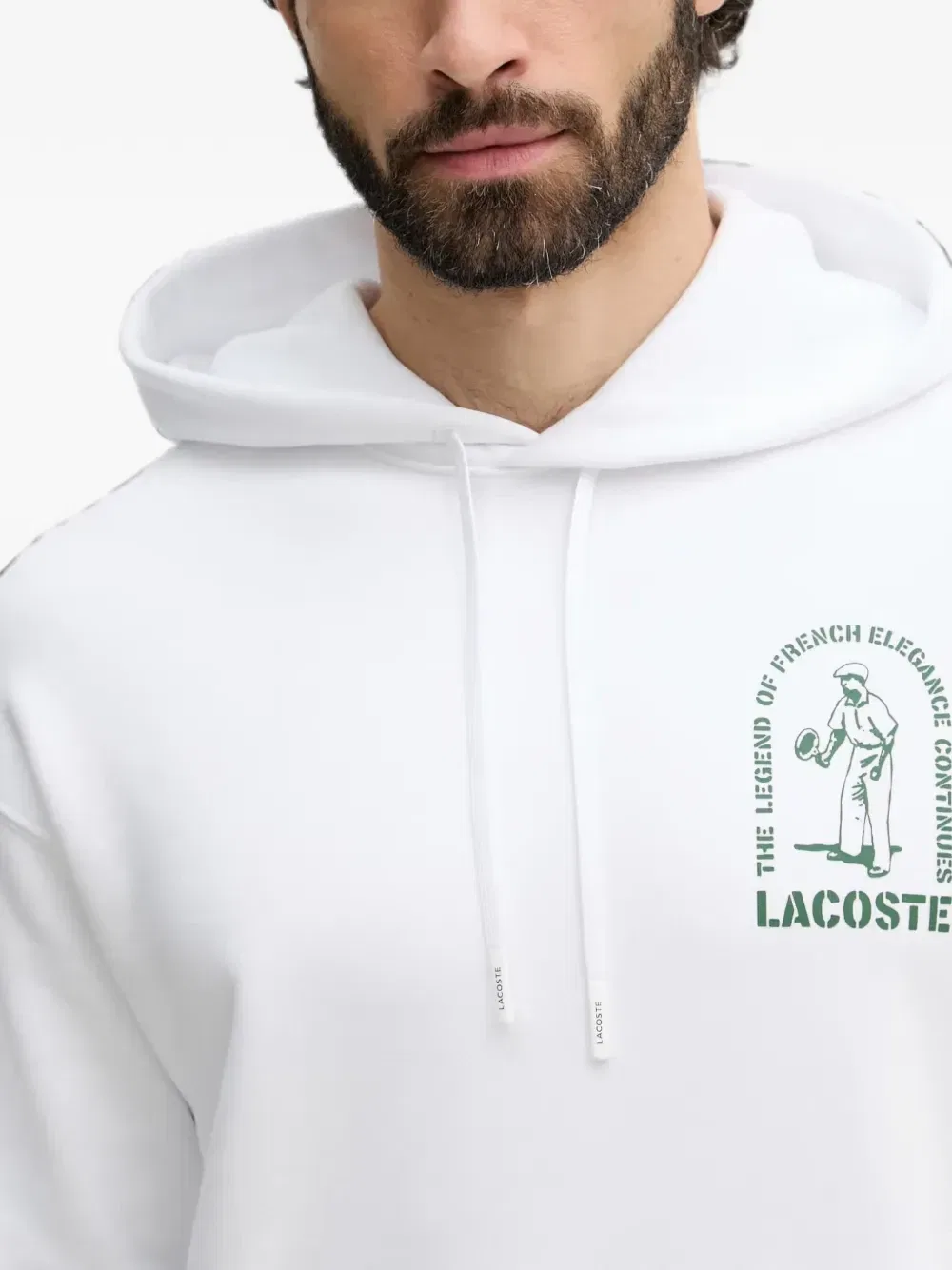 Худи со шнурками и графическим принтом Lacoste, белый — фото 4