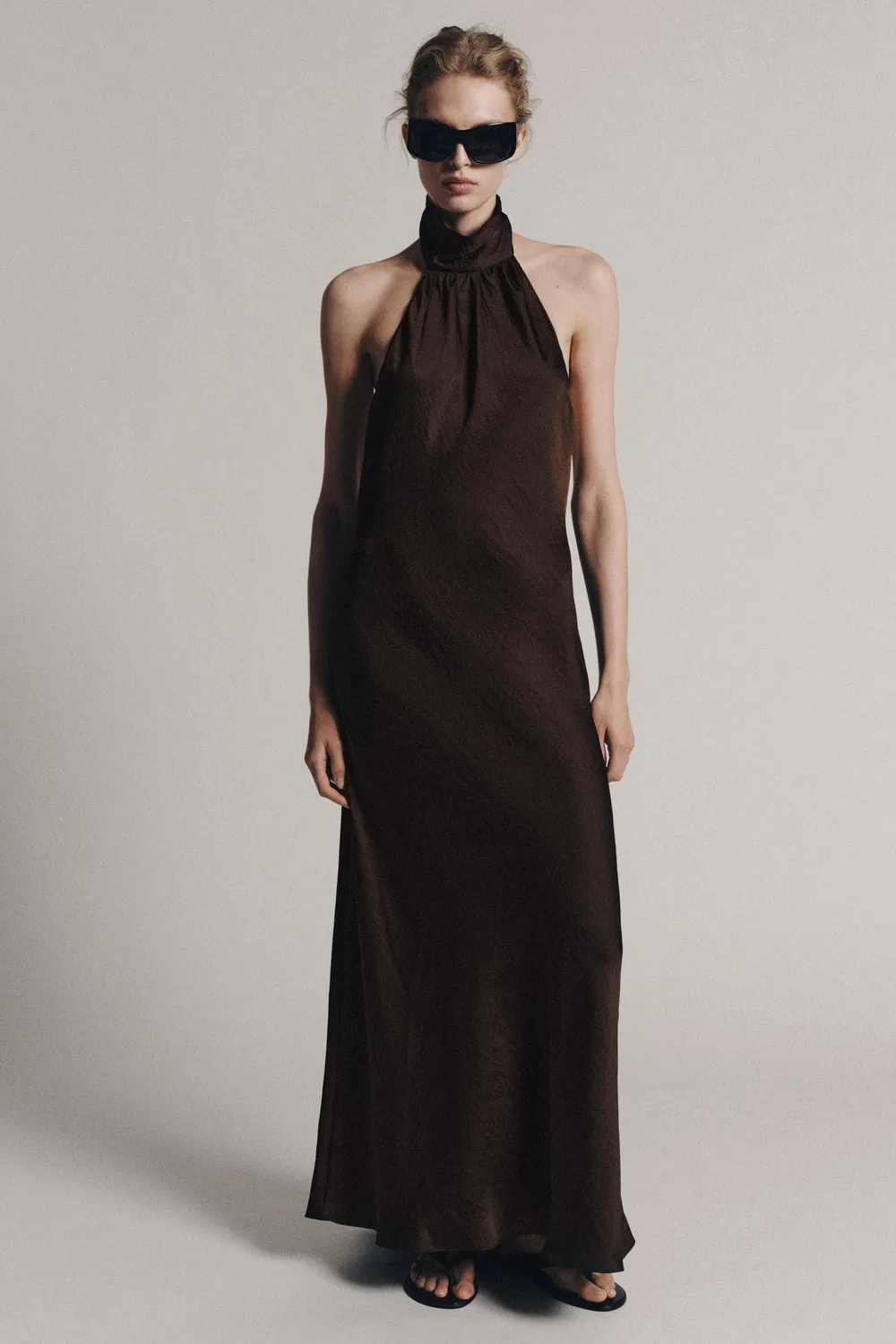 Длинное платье с завязками на шее из коллекции ZW ZARA, Brown — фото 2