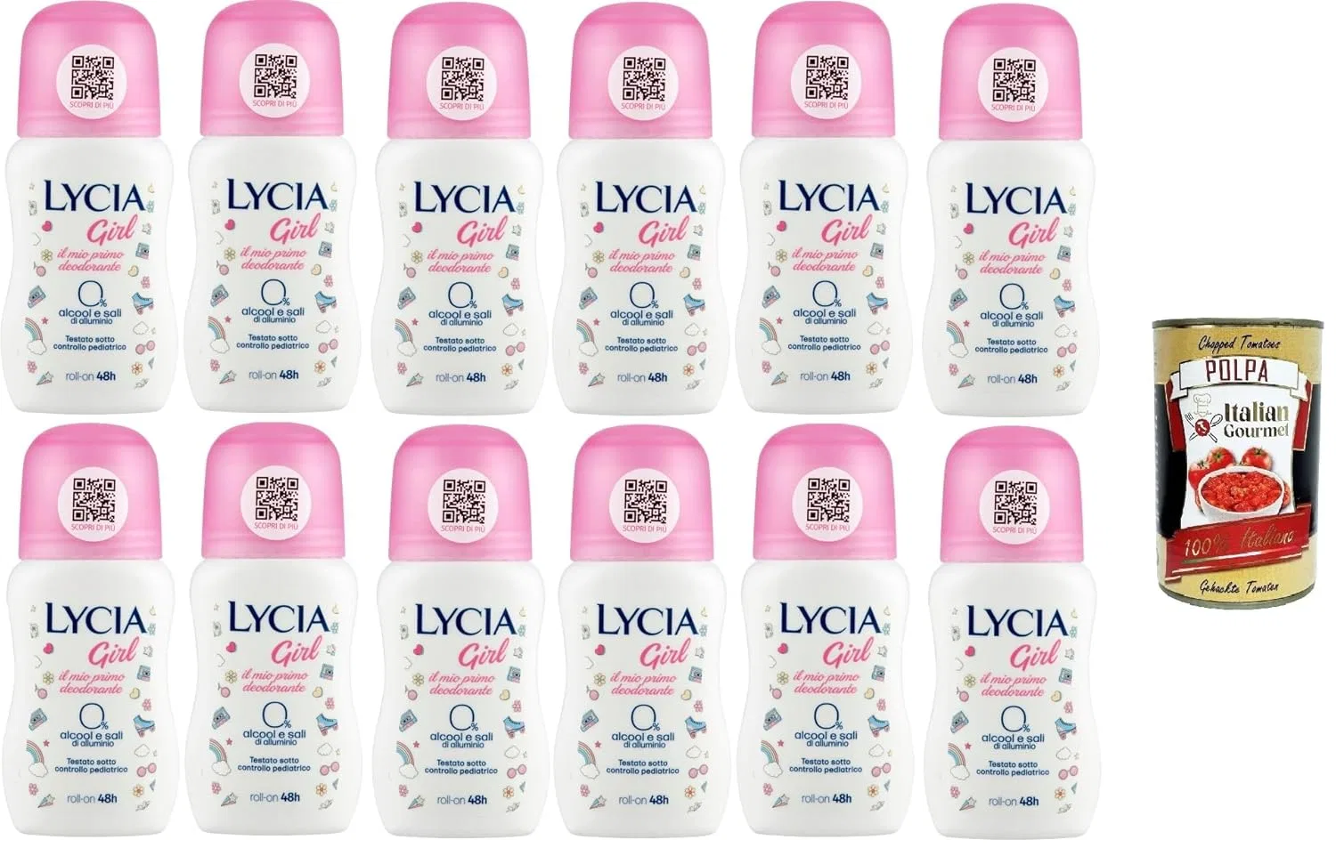 Дезодорант-ролл Lycia Girl, 0% спирта и солей алюминия, 12 x 50 мл + Помидоры очищенные Italian Gourmet 400 г Italian Gourmet E.R.