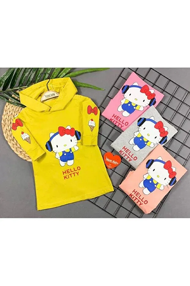 Детское платье-худи для девочек с принтом Hello Kitty Printed Hoodie Dress Sparrow Laurel, Green