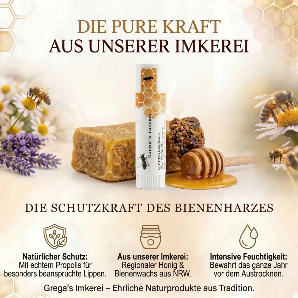 Бальзам для губ Honey & Propolis Lip Balm Care Stick 7 г, Grega´s Imkerei — фото 2