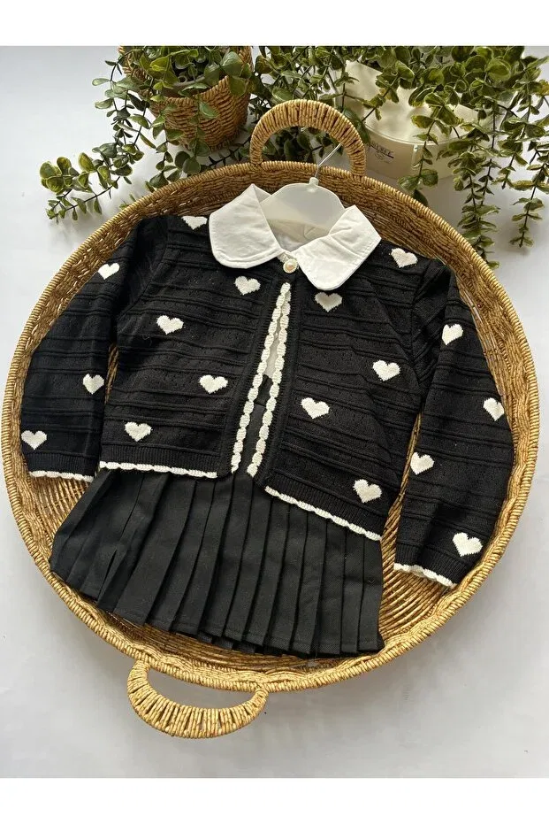 Детский комплект трикотажный с принтом Lovmi baby heart patterned knitwear cardigan Lumia, Black