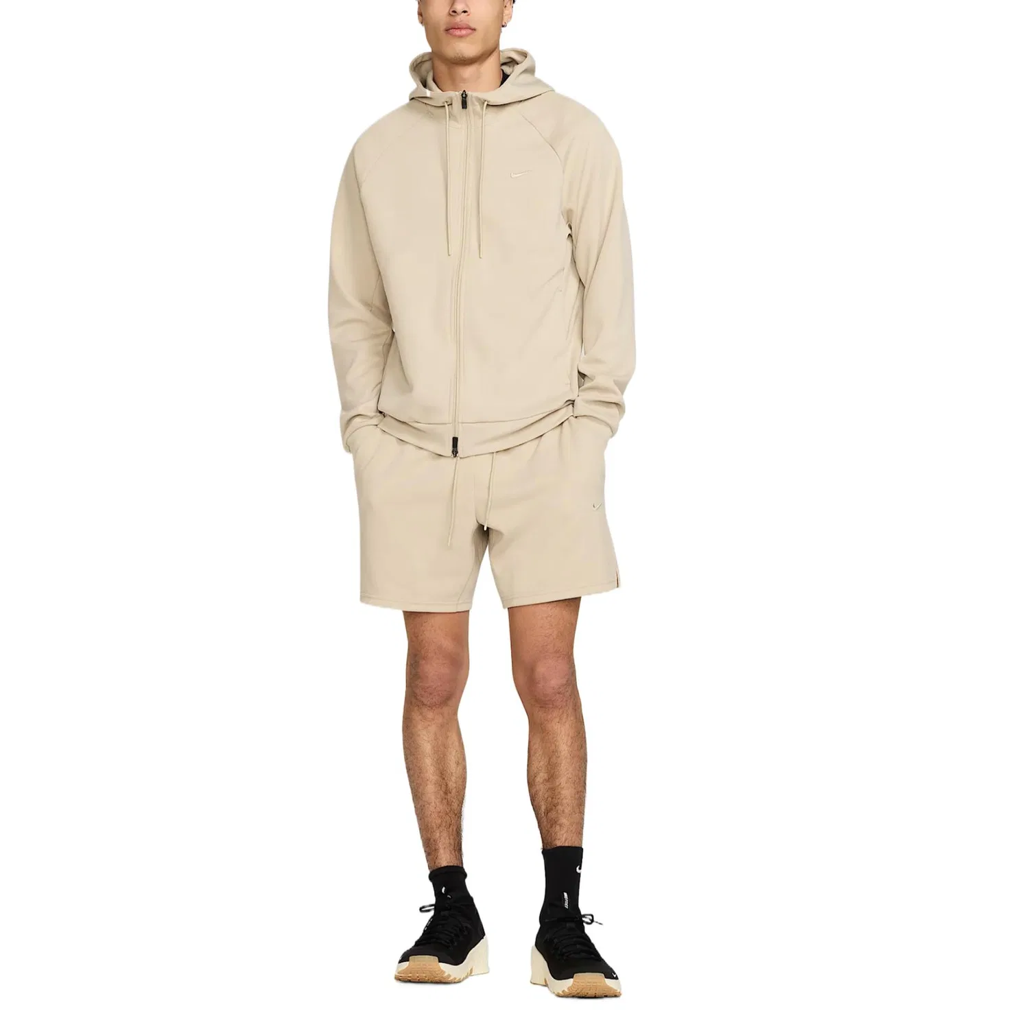 Мужское флисовый худи с капюшоном, полная застежка-молния, Dri-FIT UV, Nike, Khaki — фото 4