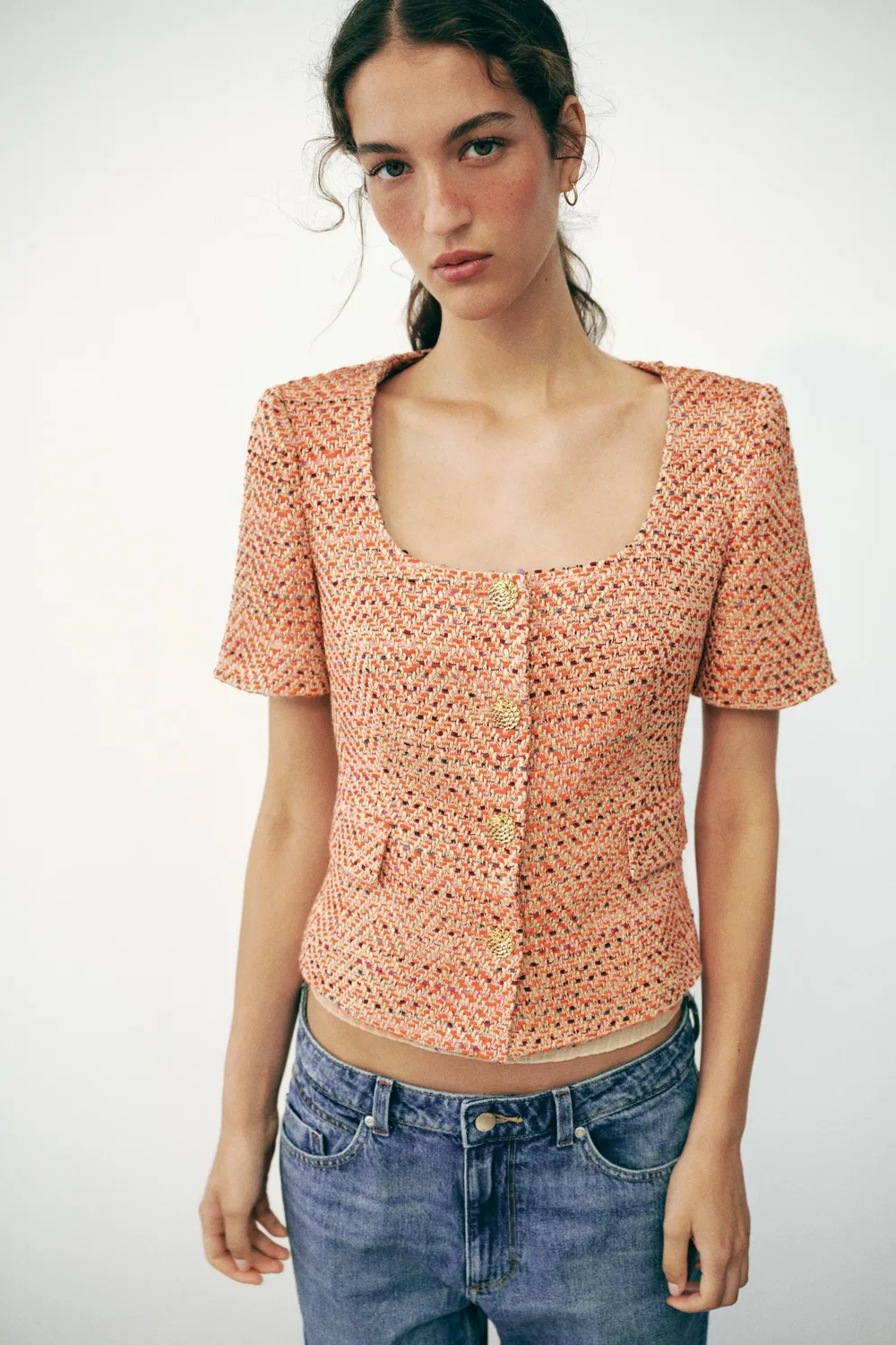 Блейзер с короткими рукавами и круглым вырезом ZARA, Orange — фото 2