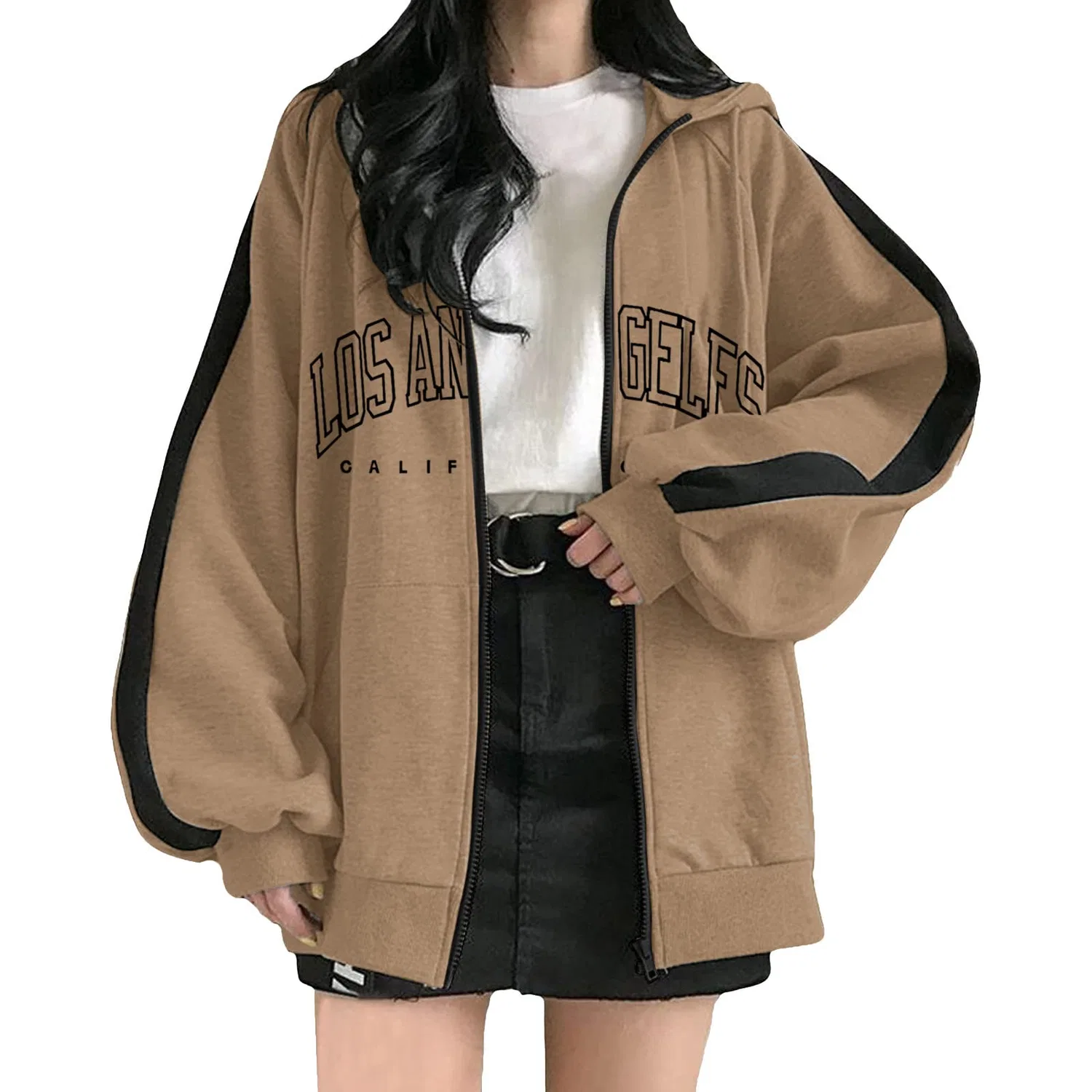 Женский худи оверсайз с принтом Los Angeles California, Dark Khaki