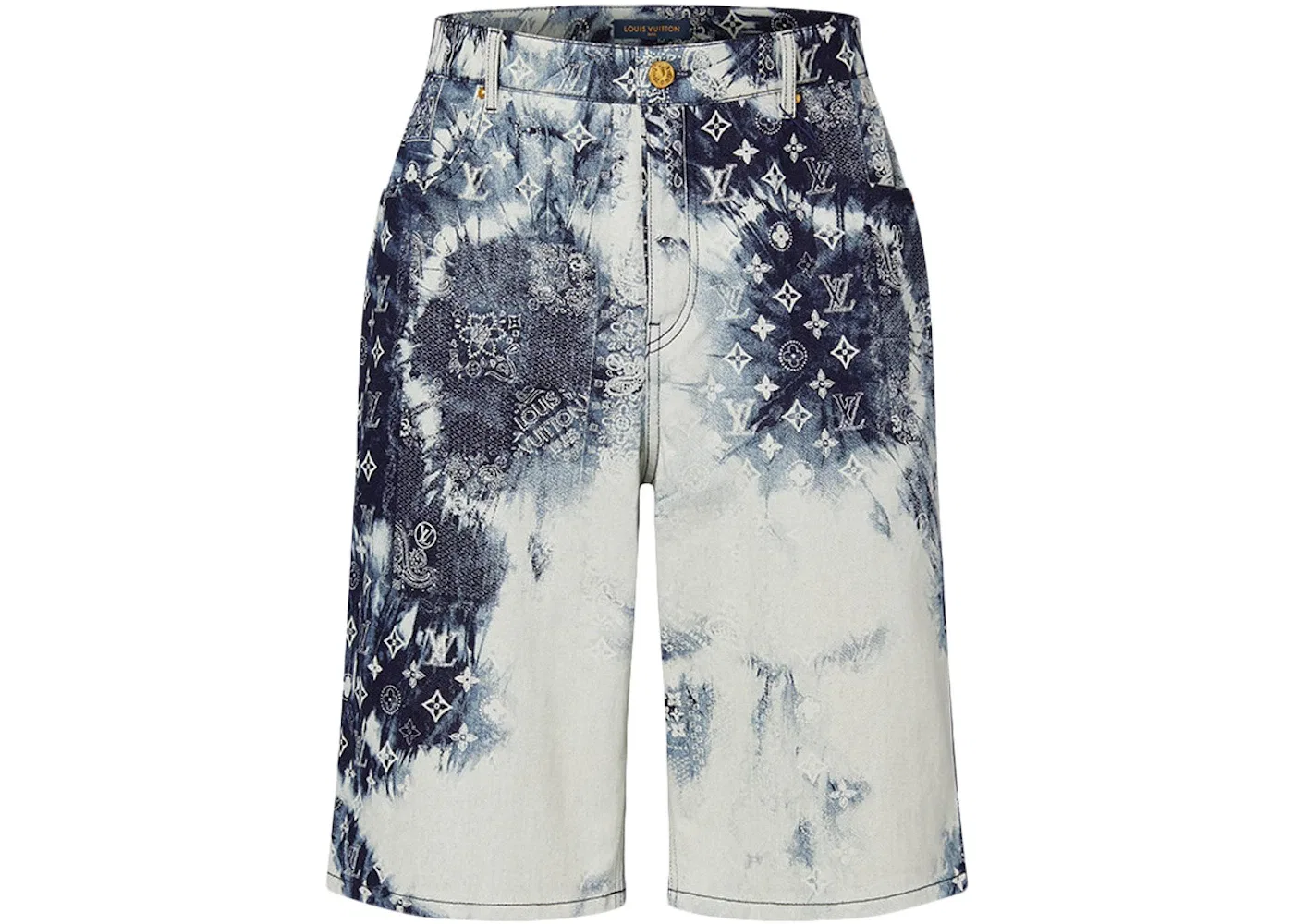 Мужские джинсовые шорты с принтом Louis Vuitton, Indigo White