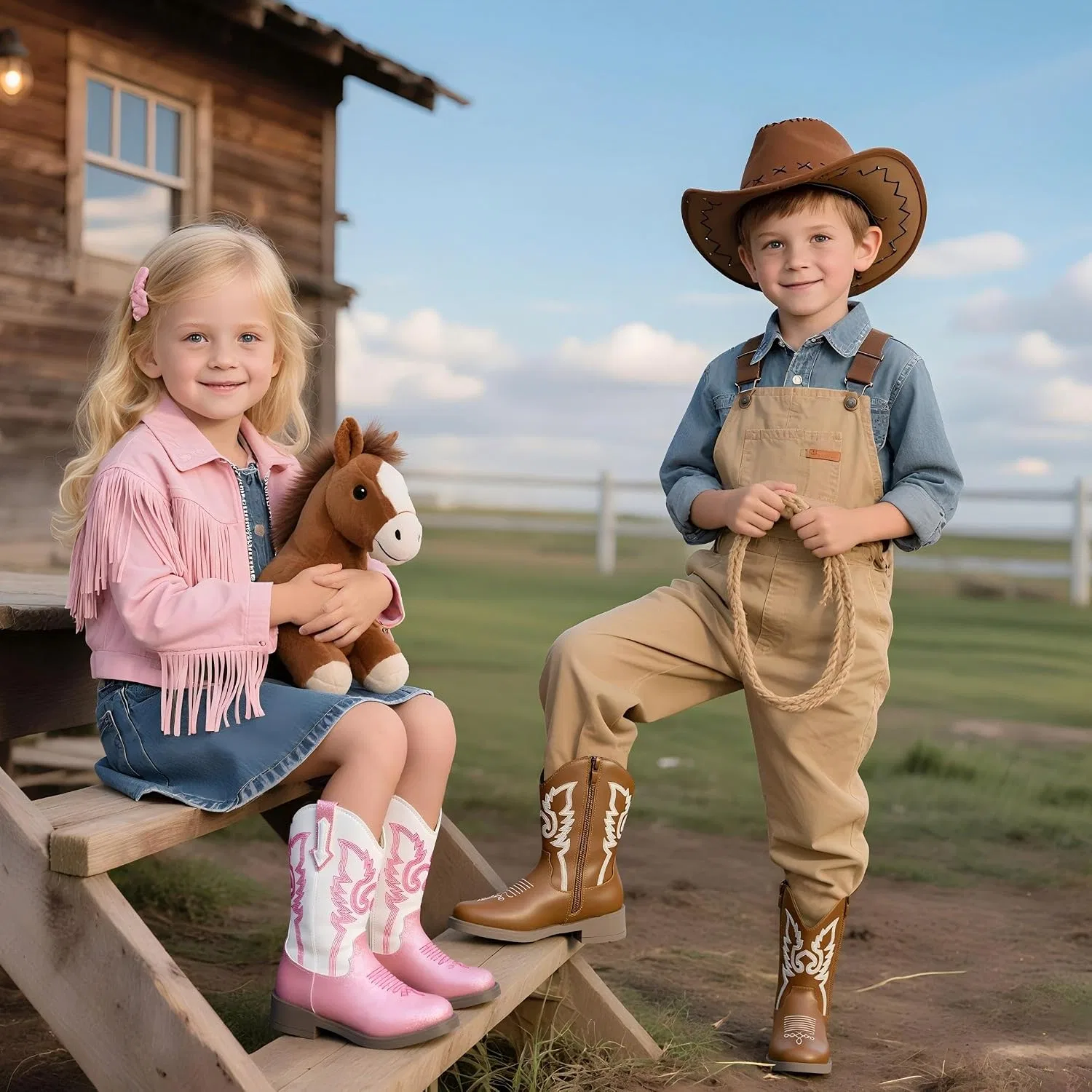 Детские сапоги-казаки с блестками Cowgirl Boots Meckior, Brown — фото 2