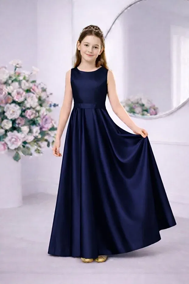 Детское платье для девочек сатиновое Party Suneh, Navy Blue