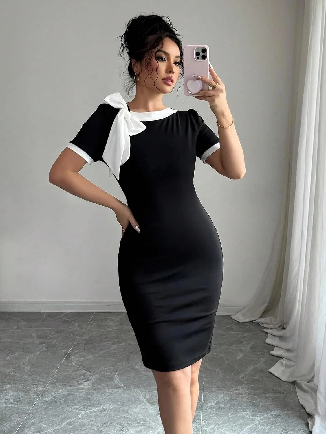 Женское облегающее мини-платье с узлом Bodycon, Black — фото 4