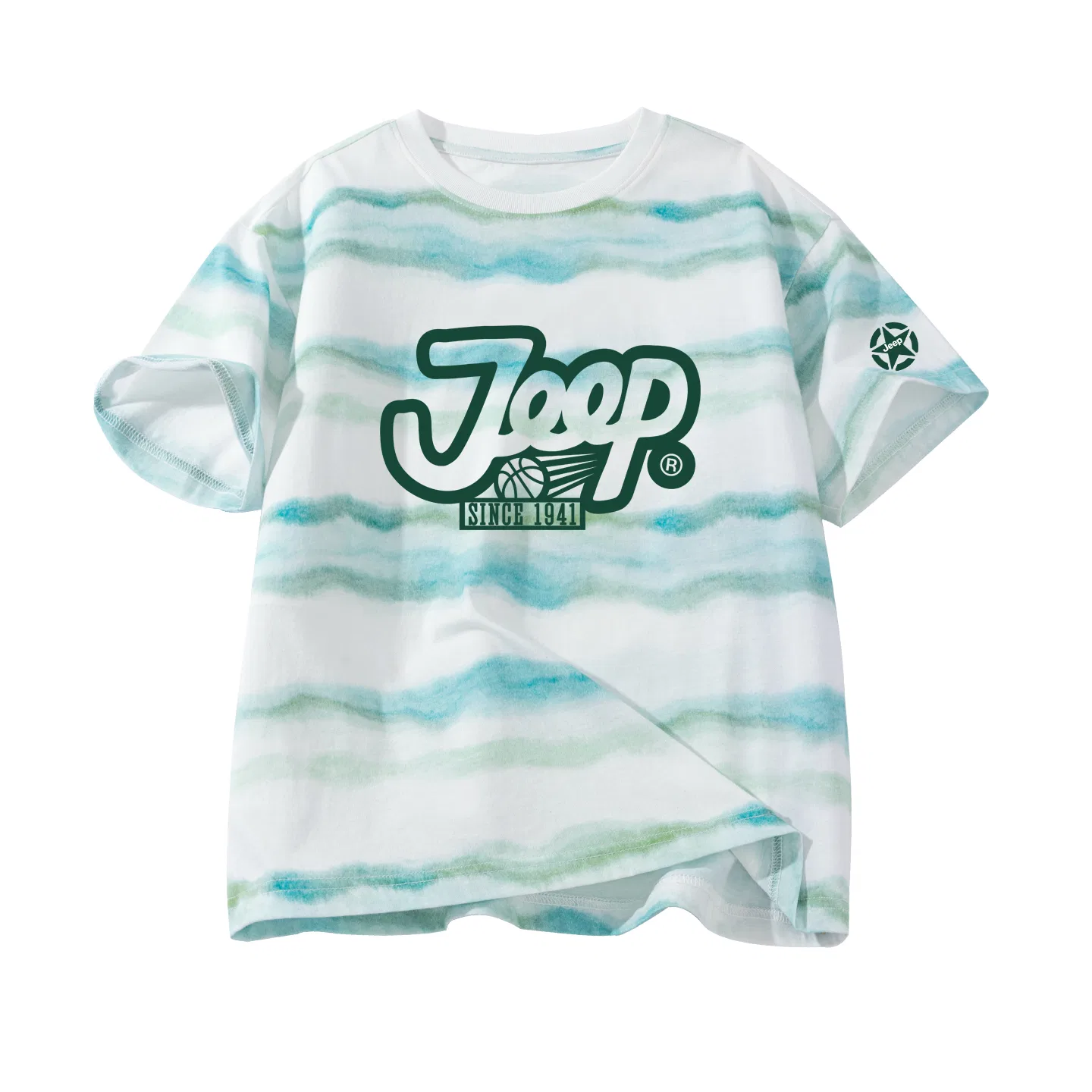 Детская футболка с принтом Jeep, Green/E Green Edge Basketball+E Green Star Left Sleeve K