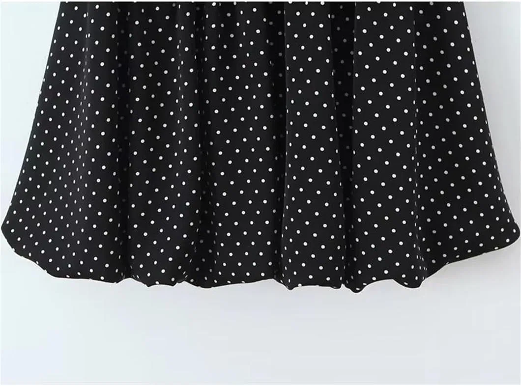 Женское мини-платье с открытыми плечами в горошек, Black — фото 4