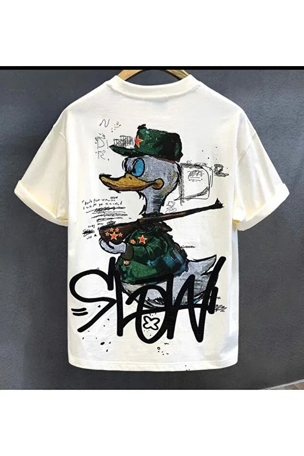 Детская футболка свободного кроя с принтом Unisex duck design printed loose fit t-shirt Baxia, Duck1b