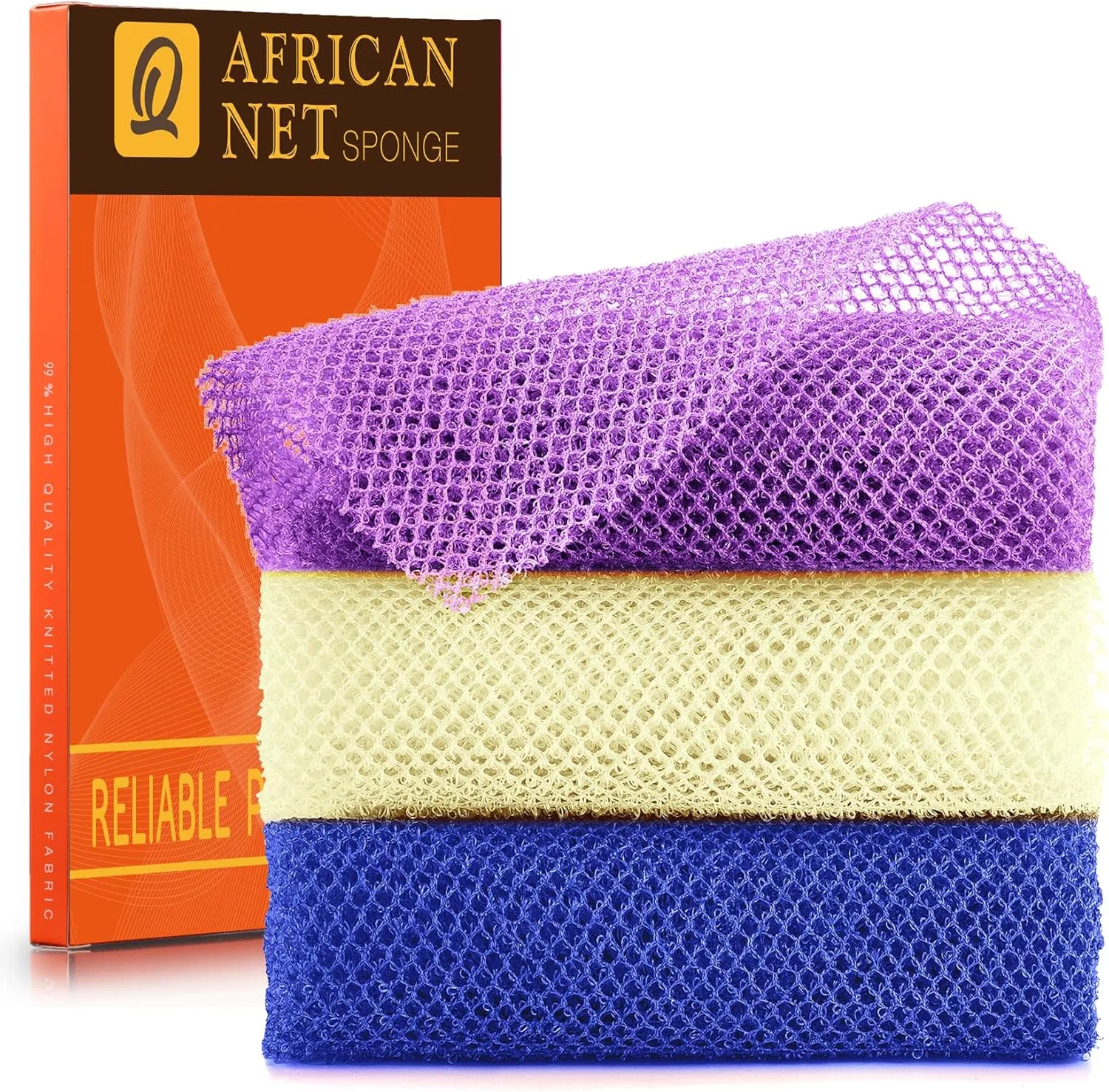 3 African Bath Sponge, Purple, Blue, Off-White, UJFQBH
