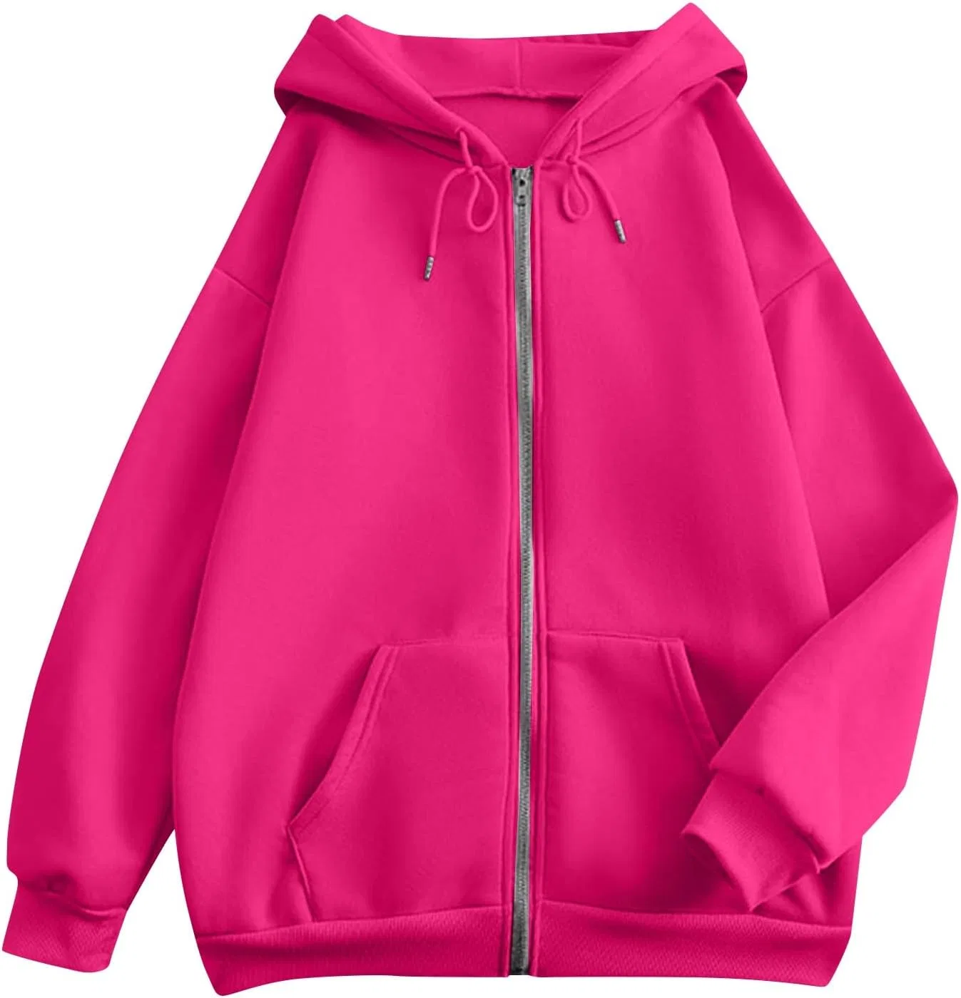 Женское худи на молнии оверсайз с капюшоном, S135-Hot Pink — фото 4