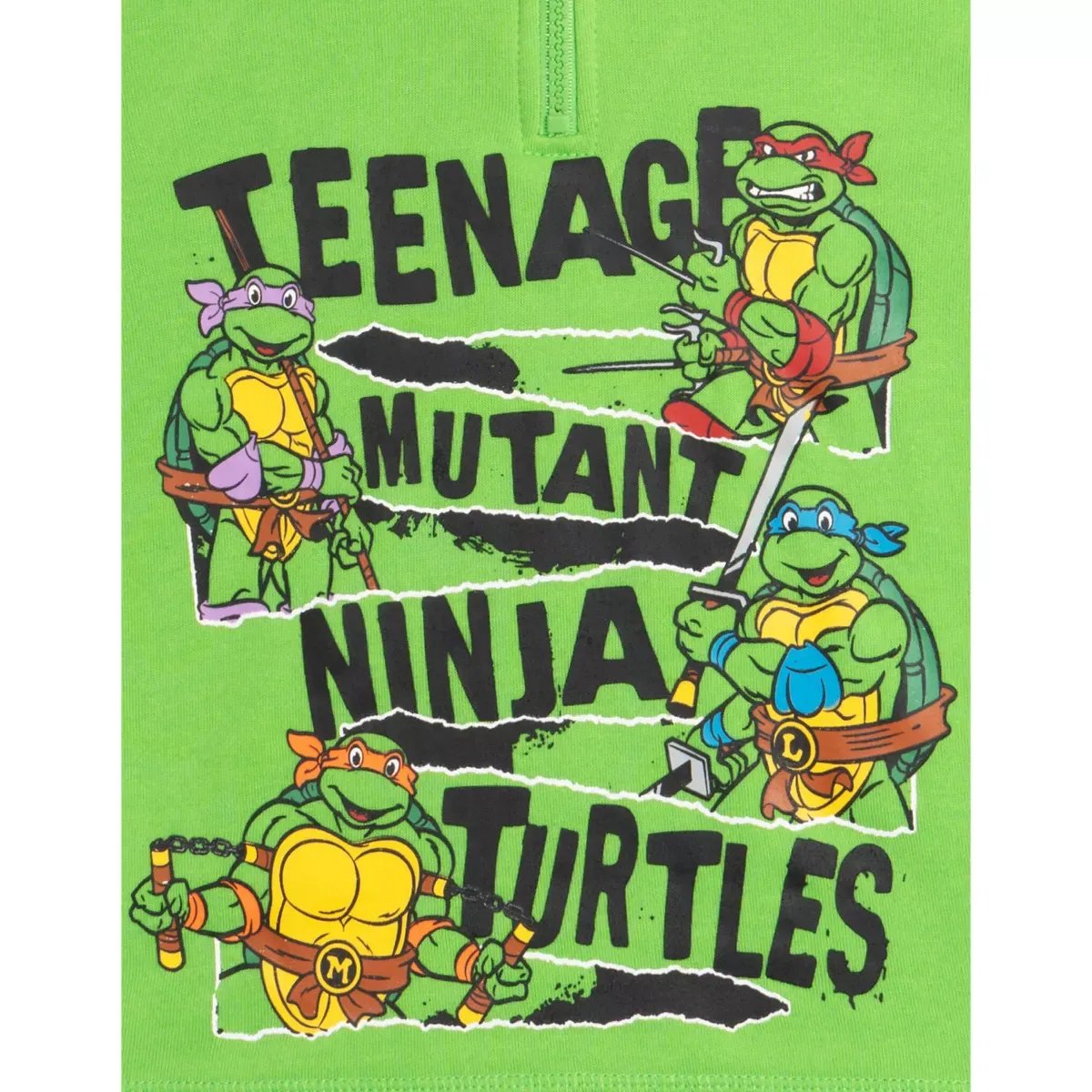 Детский свитшот с принтом Teenage Mutant Ninja Turtles Leonardo Michelangelo Raphael Half Zip Hoodie, Green — фото 2