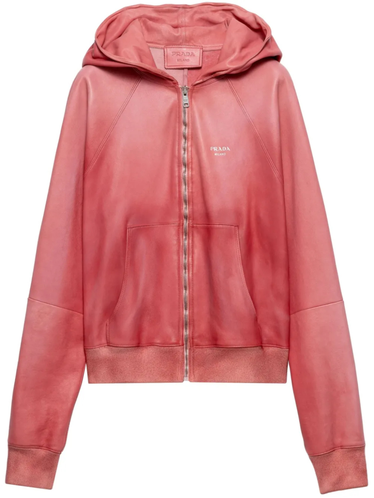 

Кожаная куртка с капюшоном Prada, розовый
