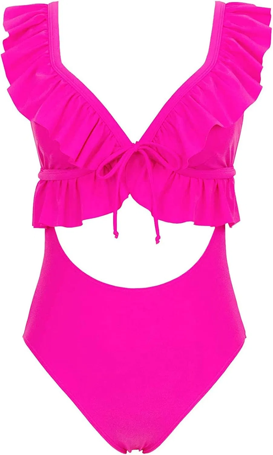 Женский бикини-комплект с высокой талией с рюшами, Hot Pink — фото 4