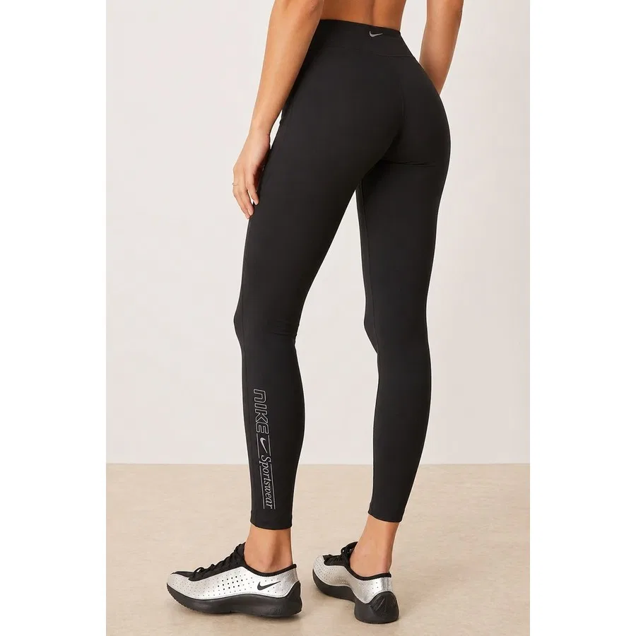 Женские леггинсы с высоким поясом и карманом Nike One Training Dri Fit Gym Life Swoosh High Rise Full Length, Черный