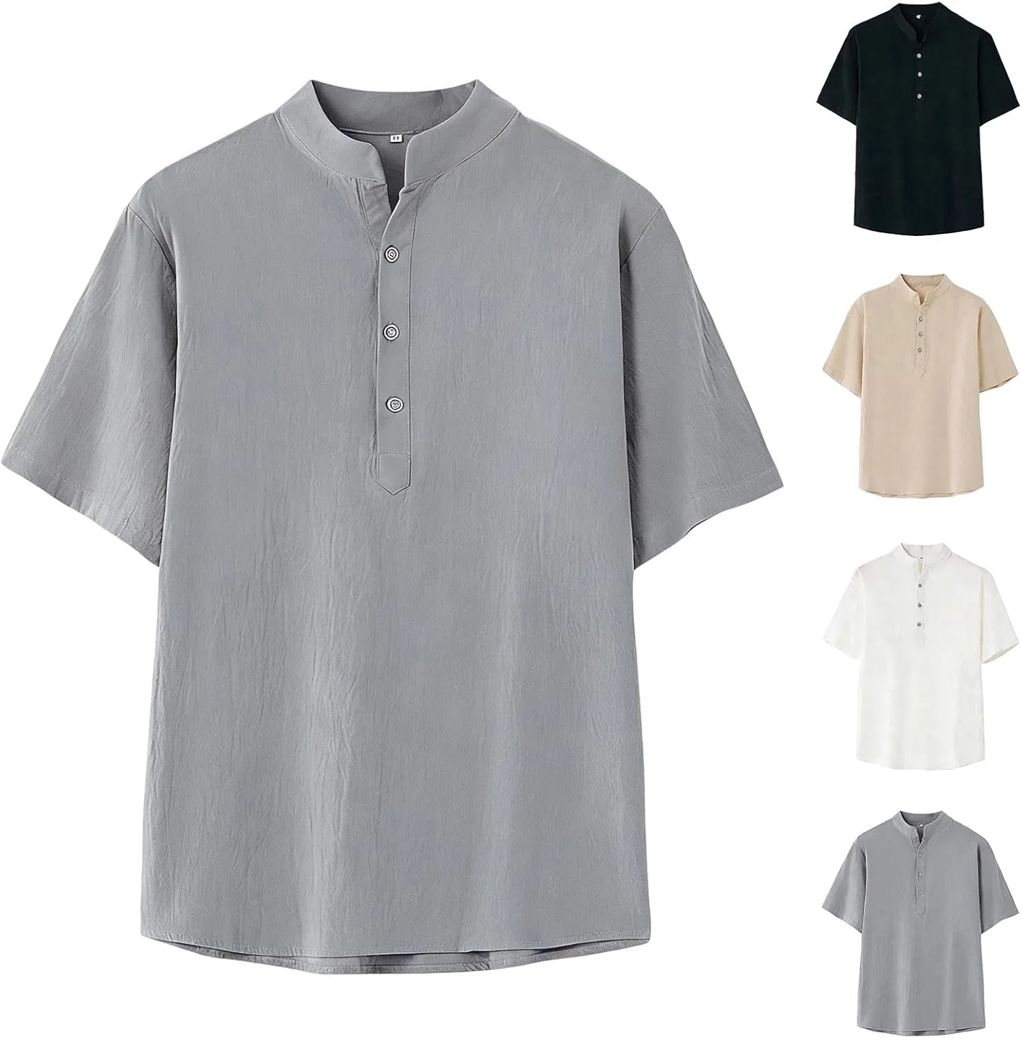 Мужская футболка с воротником хенли Linen, C1-gray