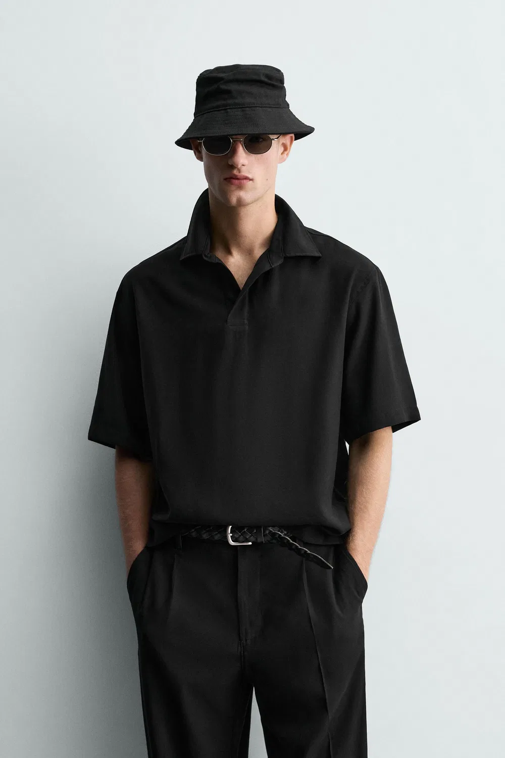 Свободная, струящаяся рубашка-поло ZARA, Black — фото 2