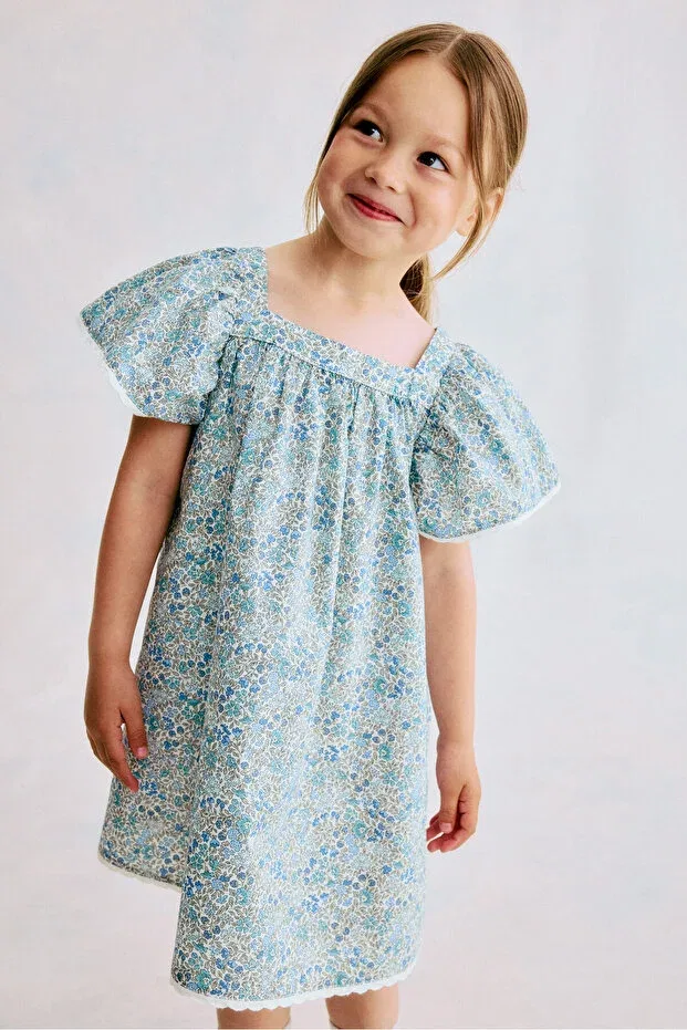 Детское платье для девочек хлопковое H&M, Light Turquoise Floral — фото 2