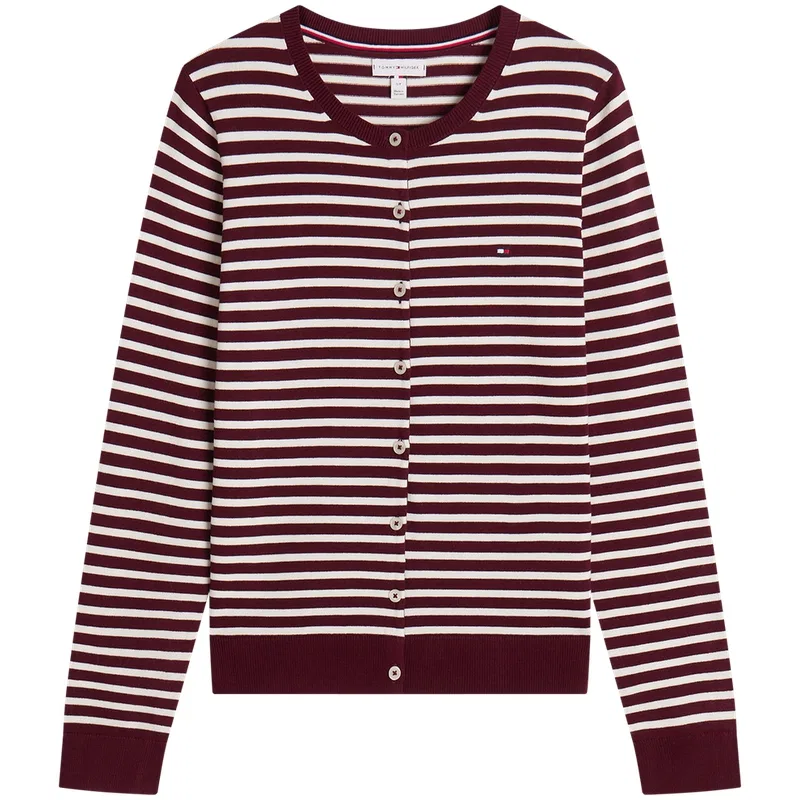 Женский джемпер с круглым вырезом Tommy Hilfiger, Burgundy White Stripes VLP — фото 3