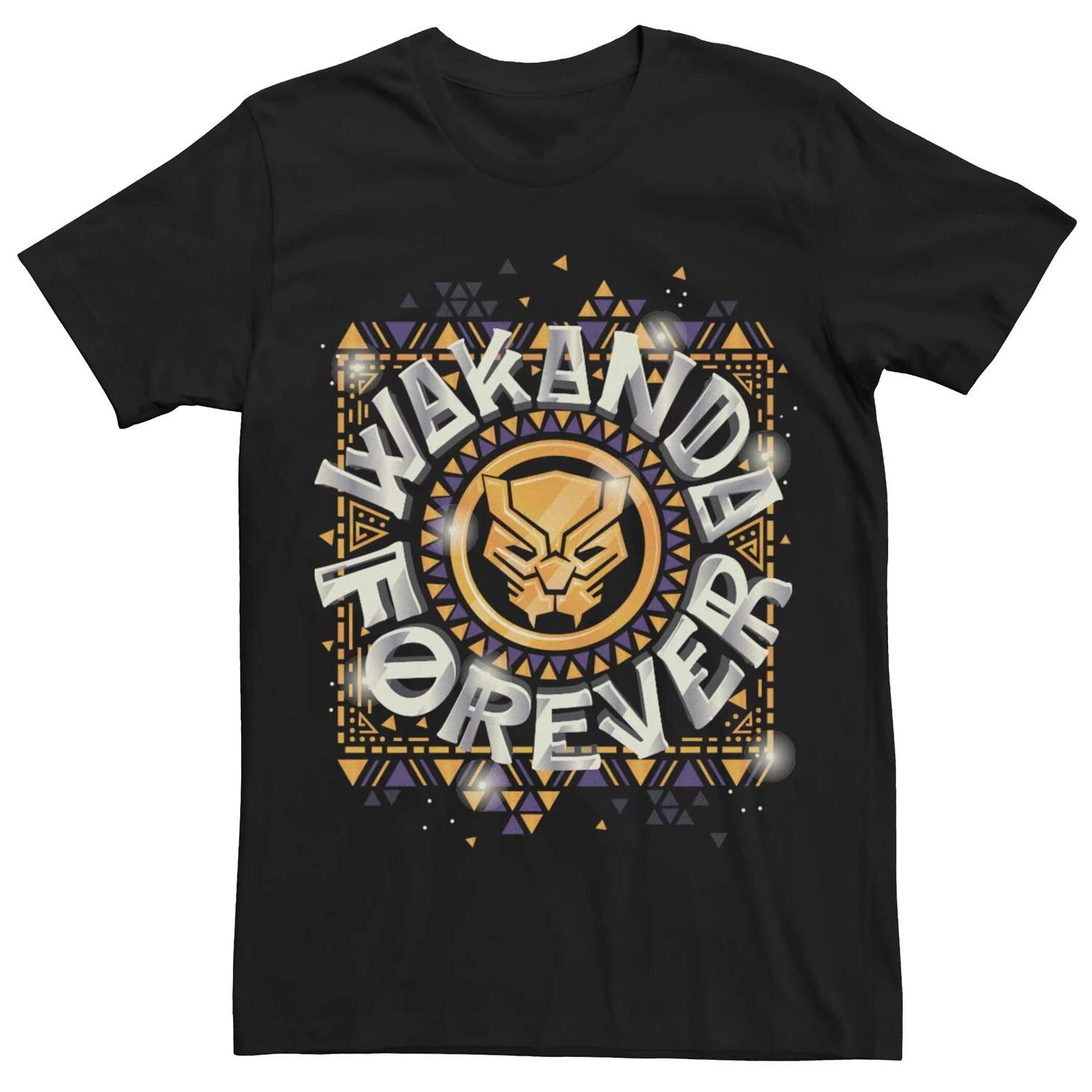 

Мужская футболка Marvel Black Panther Wakanda Forever с геометрическим рисунком золотого и фиолетового цвета Licensed Character, Фиолетовый, Мужская футболка Marvel Black Panther Wakanda Forever с геометрическим рисунком золотого и фиолетового цвета Licen