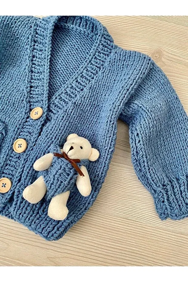 Детский кардиган с принтом Hand knitted baby cardigan with toys Hobihanem Tuhafiye, Blue