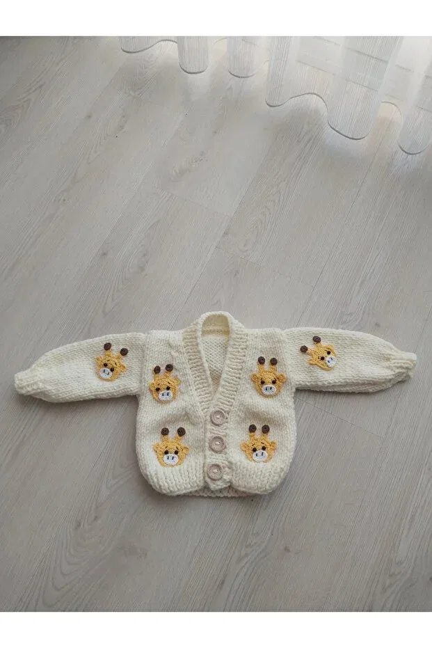 Детский жакет для девочек с принтом Giraffe knitted crop jacket Lionworkshopp, Nude Color