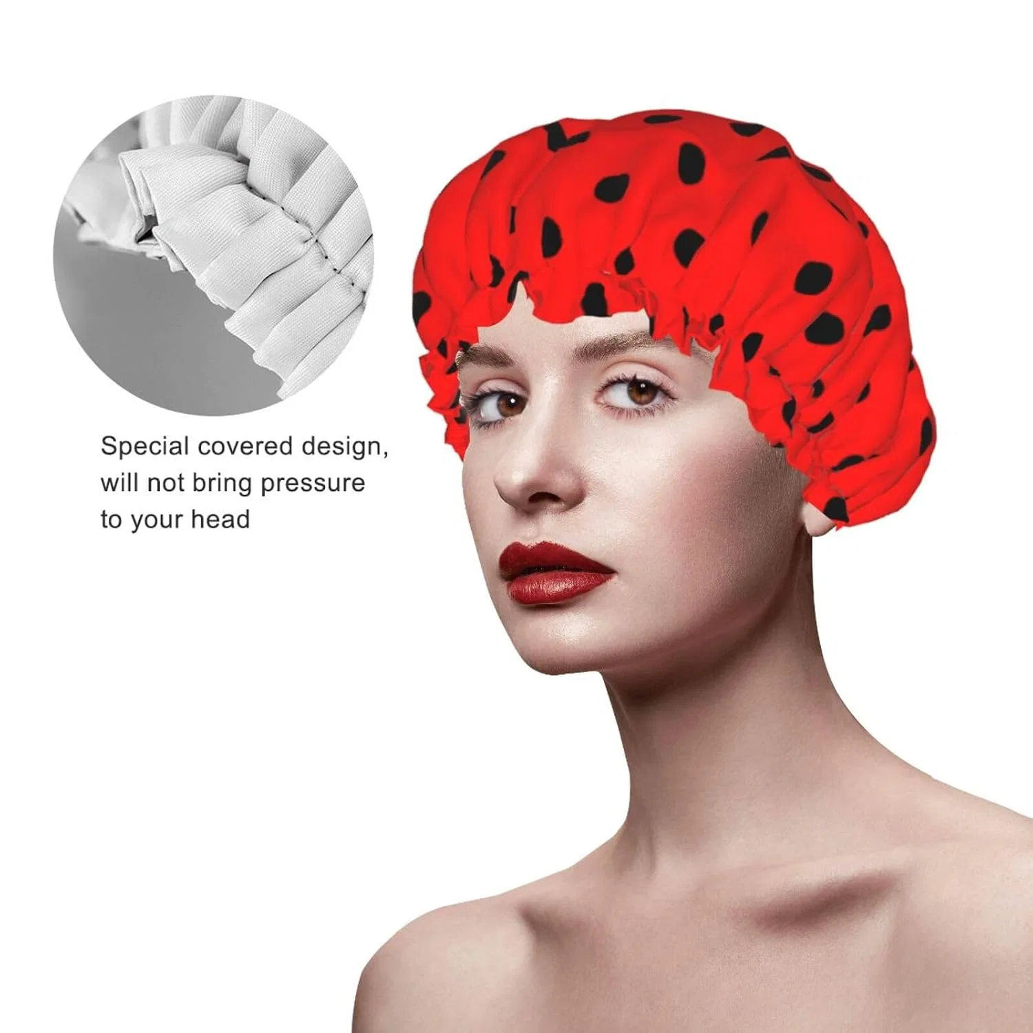 Шапочка для душа Double Layer Waterproof PanaRL, Red Dot — фото 4