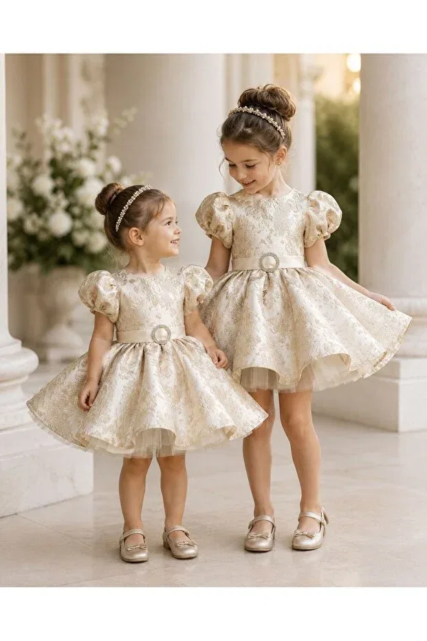Детское платье для девочек с пышной юбкой Gold Brocade Fluffy Atelier Des Reves, Gold — фото 3