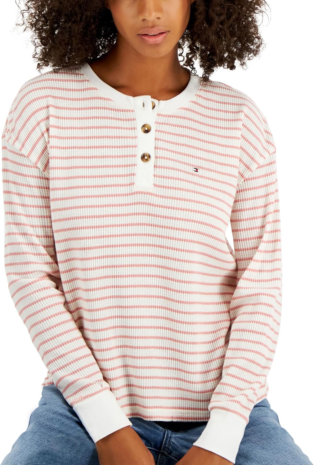 

Женский полосатый топ Tommy Hilfiger с длинными рукавами и свободным кроем, Pink