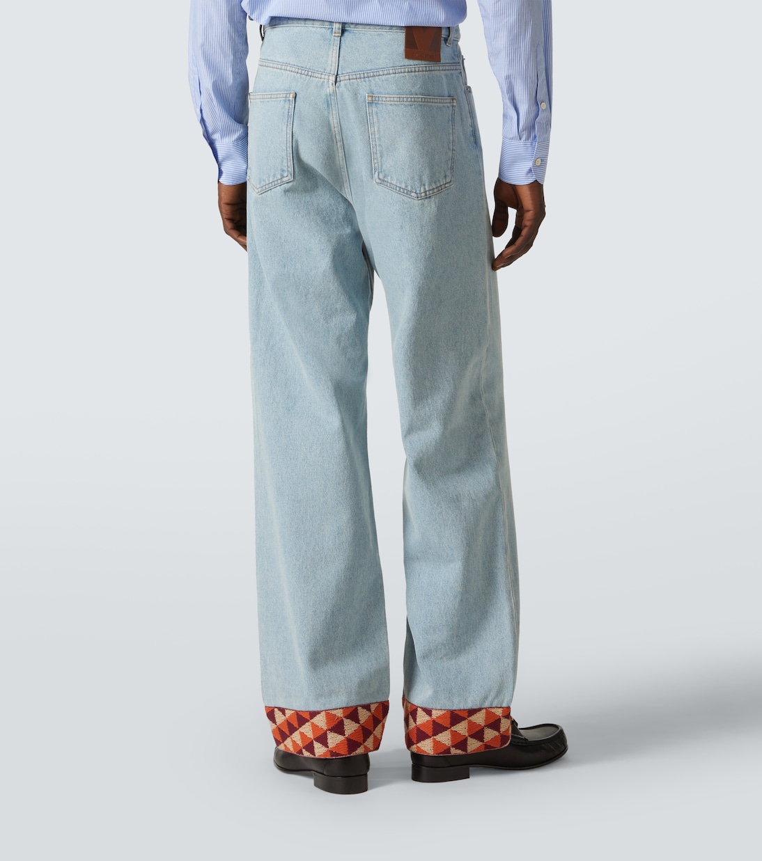 Джинсы с широкими штанинами и отделкой в стиле жаккард Valentino, Denim Blu Lav Chiaro — фото 4